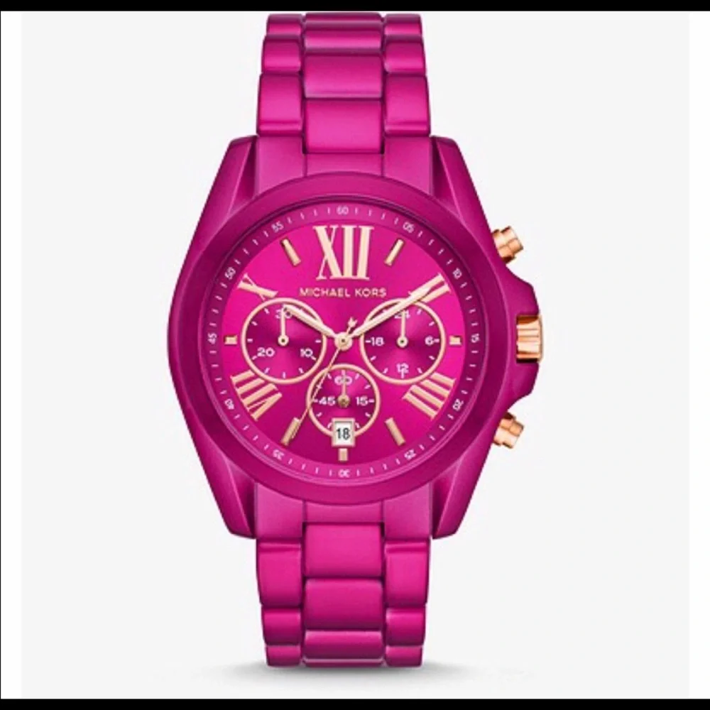 Michael Kors Hot Pink and Rose Gold Chronograph Watch - Picture 1 of 5